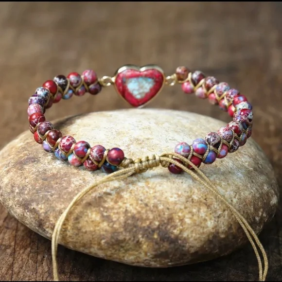 New Natural Stone Heart Charm Bracelets - Picture 4 of 9
